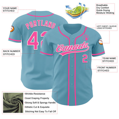 Custom Shadow Blue Pink-White Authentic Baseball Jersey - Sky-Custom