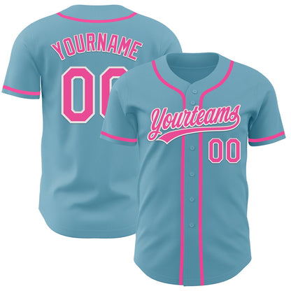 Custom Shadow Blue Pink-White Authentic Baseball Jersey - Sky-Custom