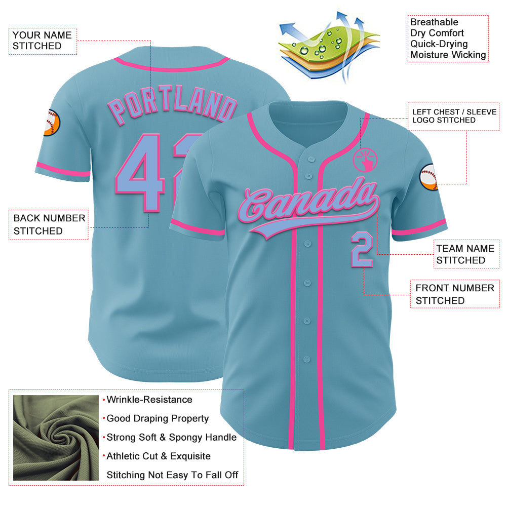 Custom Shadow Blue Light Blue-Pink Authentic Baseball Jersey - Sky-Custom