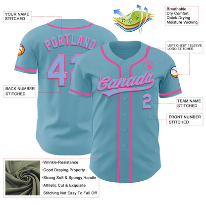 Custom Shadow Blue Light Blue-Pink Authentic Baseball Jersey - Sky-Custom