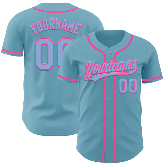 Custom Shadow Blue Light Blue-Pink Authentic Baseball Jersey - Sky-Custom