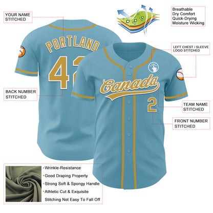 Custom Shadow Blue Old Gold-White Authentic Baseball Jersey - Sky-Custom