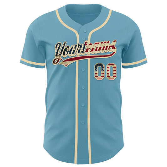 Custom Shadow Blue Vintage USA Flag-Cream Authentic Baseball Jersey - Sky-Custom