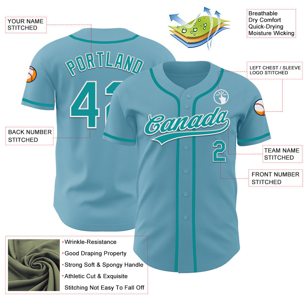 Custom Shadow Blue Teal-White Authentic Baseball Jersey - Sky-Custom