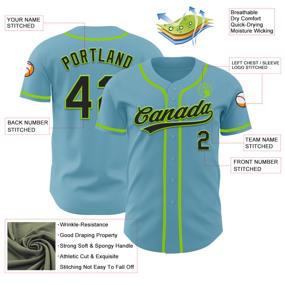 Custom Shadow Blue Black-Neon Green Authentic Baseball Jersey - Sky-Custom