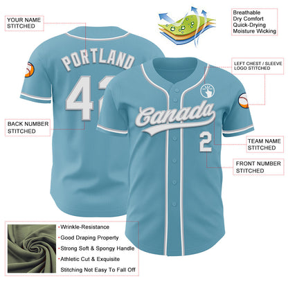 Custom Shadow Blue White-Gray Authentic Baseball Jersey - Sky-Custom