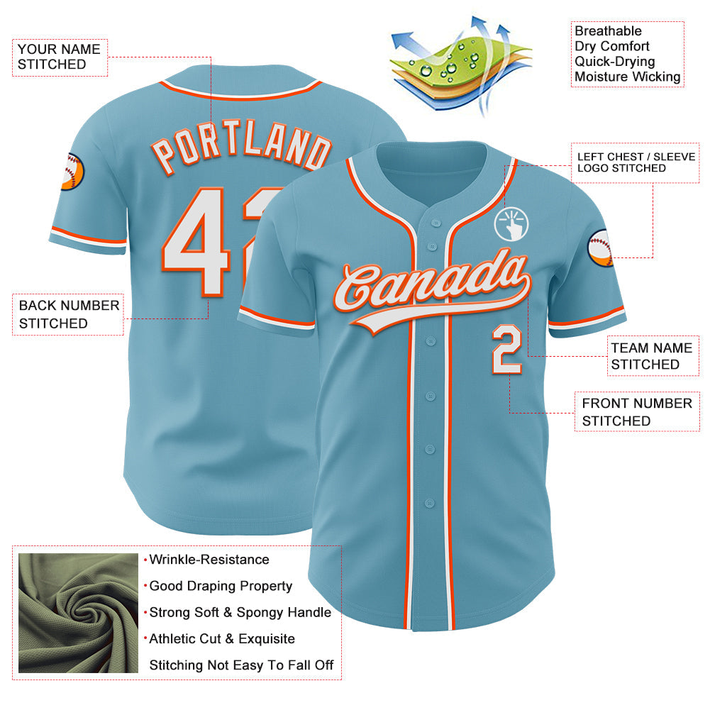 Custom Shadow Blue White-Orange Authentic Baseball Jersey - Sky-Custom