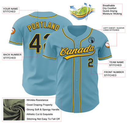 Custom Shadow Blue Black-Yellow Authentic Baseball Jersey - Sky-Custom