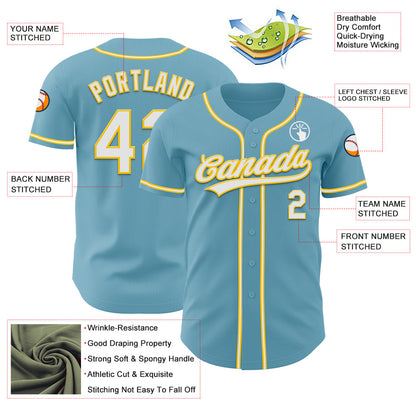 Custom Shadow Blue White-Yellow Authentic Baseball Jersey - Sky-Custom