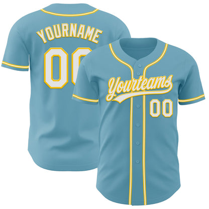 Custom Shadow Blue White-Yellow Authentic Baseball Jersey - Sky-Custom