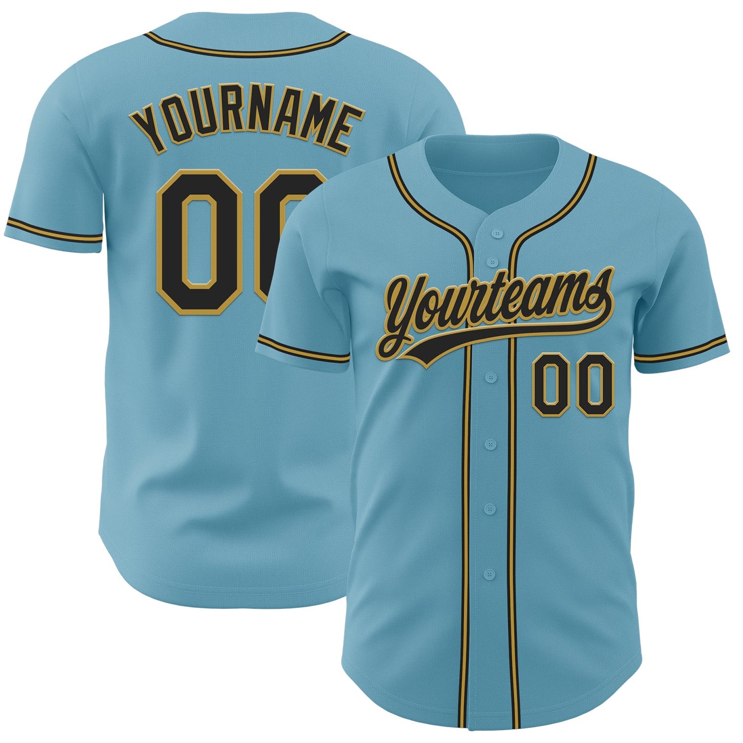 Custom Shadow Blue Black-Old Gold Authentic Baseball Jersey - Sky-Custom