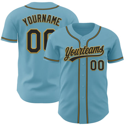 Custom Shadow Blue Black-Old Gold Authentic Baseball Jersey - Sky-Custom