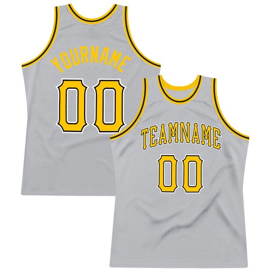 Custom Gray Gold-Black Authentic Throwback Basketball Jersey - Sky-Custom