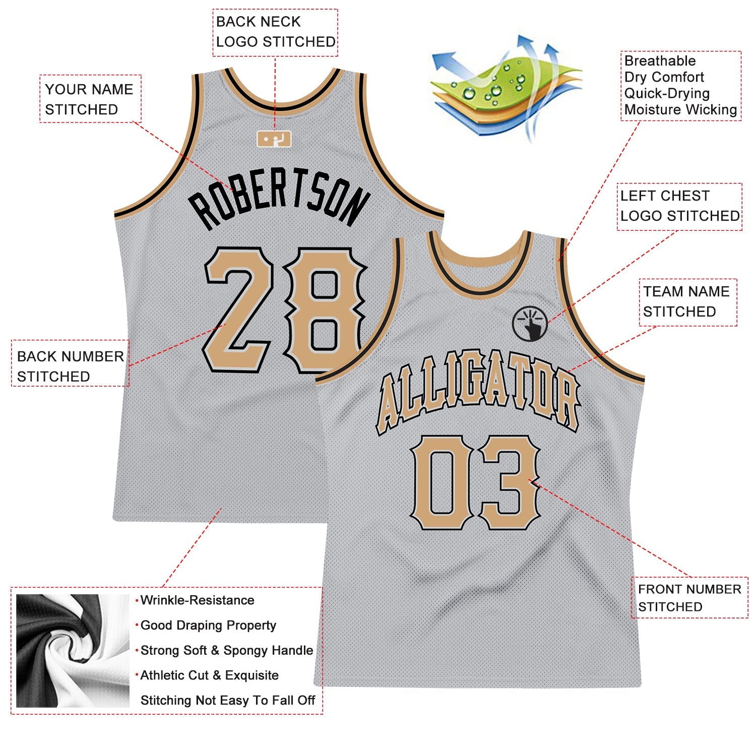 Custom Gray Old Gold-Black Authentic Throwback Basketball Jersey - Sky-Custom