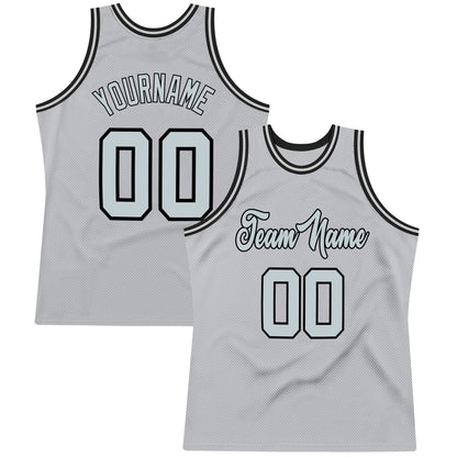 Custom Gray Silver-Black Authentic Throwback Basketball Jersey - Sky-Custom