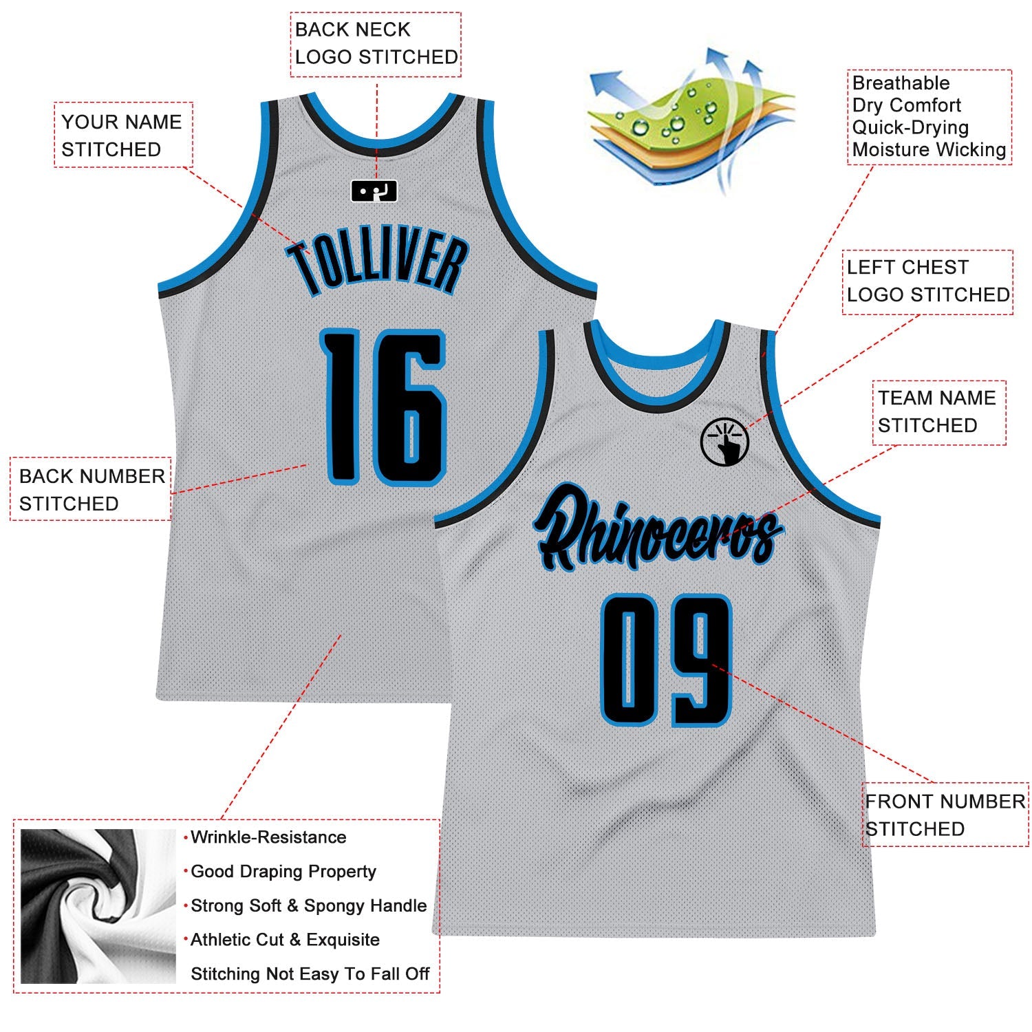 Custom Gray Navy-Blue Authentic Throwback Basketball Jersey - Sky-Custom