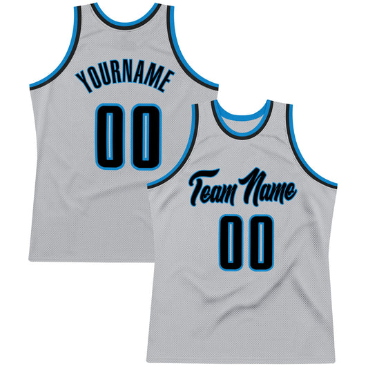 Custom Gray Navy-Blue Authentic Throwback Basketball Jersey - Sky-Custom