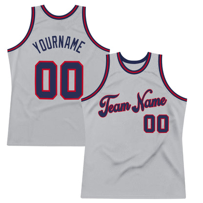 Custom Gray Navy-Red Authentic Throwback Basketball Jersey - Sky-Custom