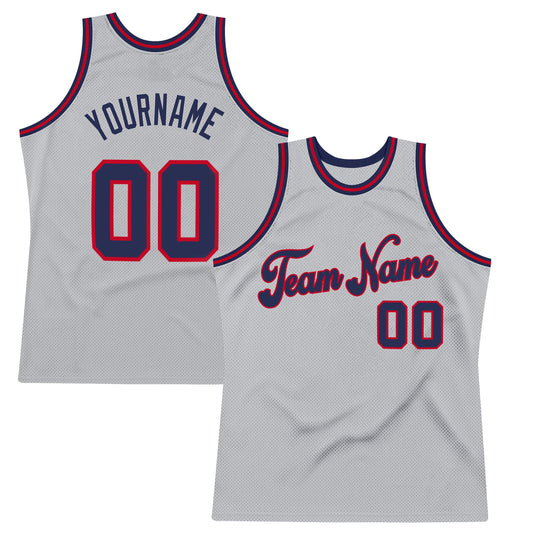 Custom Gray Navy-Red Authentic Throwback Basketball Jersey - Sky-Custom