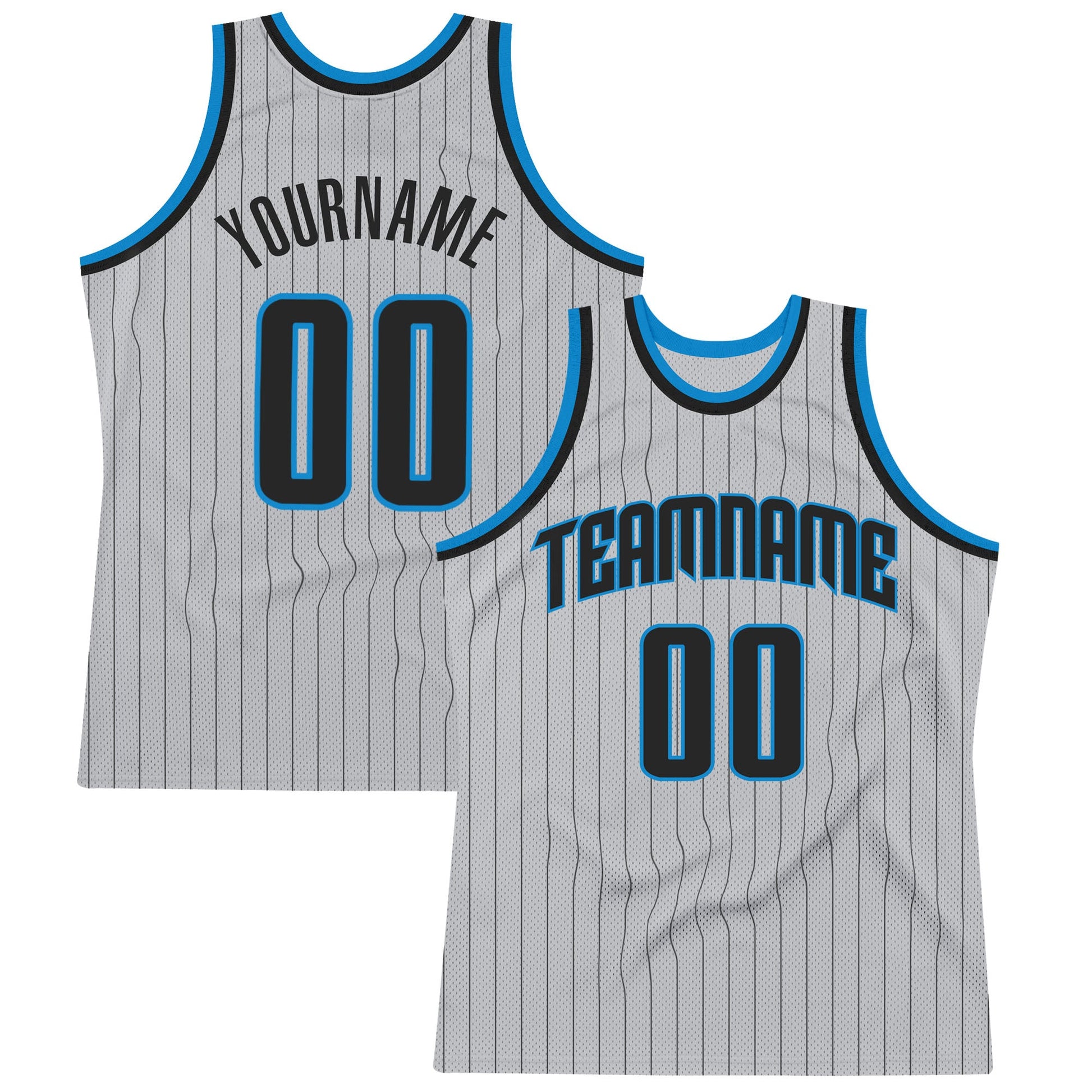 Custom Gray Black Pinstripe Black-Blue Authentic Basketball Jersey - Sky-Custom