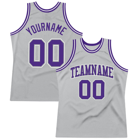 Custom Gray Purple-White Authentic Throwback Basketball Jersey - Sky-Custom