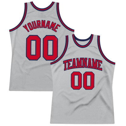 Custom Gray Red-Navy Authentic Throwback Basketball Jersey - Sky-Custom