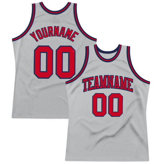 Custom Gray Red-Navy Authentic Throwback Basketball Jersey - Sky-Custom