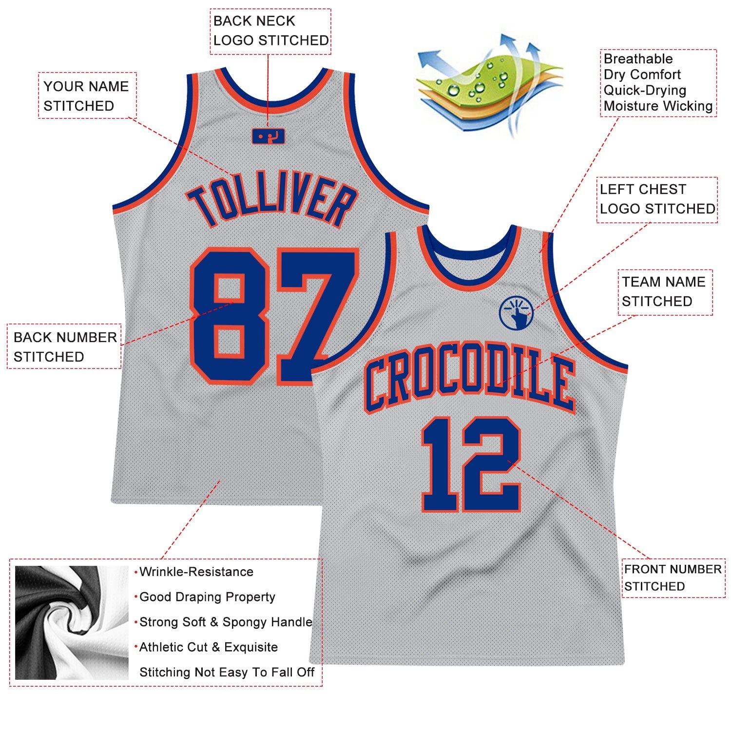 Custom Gray Royal-Orange Authentic Throwback Basketball Jersey - Sky-Custom