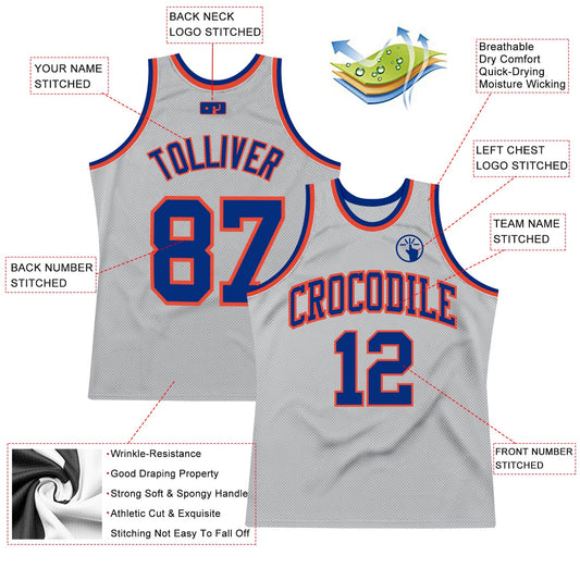 Custom Gray Royal-Orange Authentic Throwback Basketball Jersey - Sky-Custom