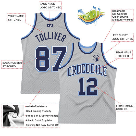 Custom Gray Navy-Light Blue Authentic Throwback Basketball Jersey - Sky-Custom