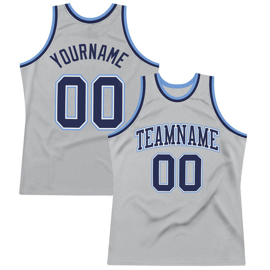 Custom Gray Navy-Light Blue Authentic Throwback Basketball Jersey - Sky-Custom