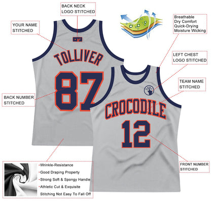 Custom Gray Navy-Orange Authentic Throwback Basketball Jersey - Sky-Custom