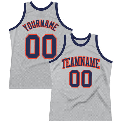 Custom Gray Navy-Orange Authentic Throwback Basketball Jersey - Sky-Custom