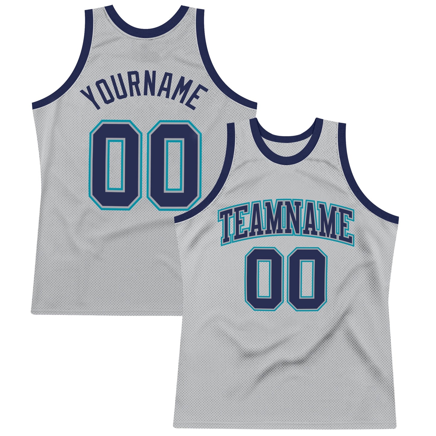 Custom Gray Navy-Teal Authentic Throwback Basketball Jersey - Sky-Custom