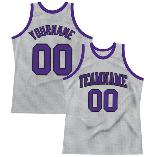 Custom Gray Purple-Black Authentic Throwback Basketball Jersey - Sky-Custom