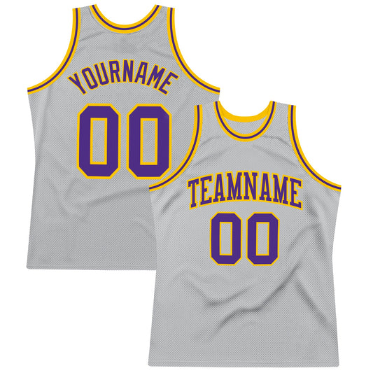 Custom Gray Purple-Gold Authentic Throwback Basketball Jersey - Sky-Custom