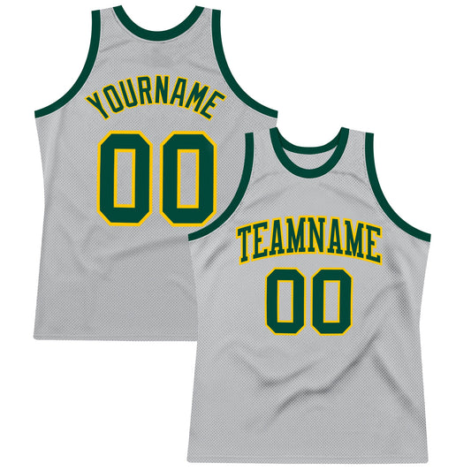 Custom Gray Green-Gold Authentic Throwback Basketball Jersey - Sky-Custom