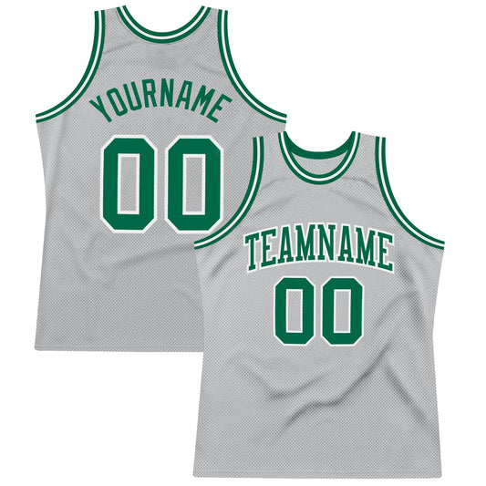 Custom Gray Kelly Green-White Authentic Throwback Basketball Jersey - Sky-Custom
