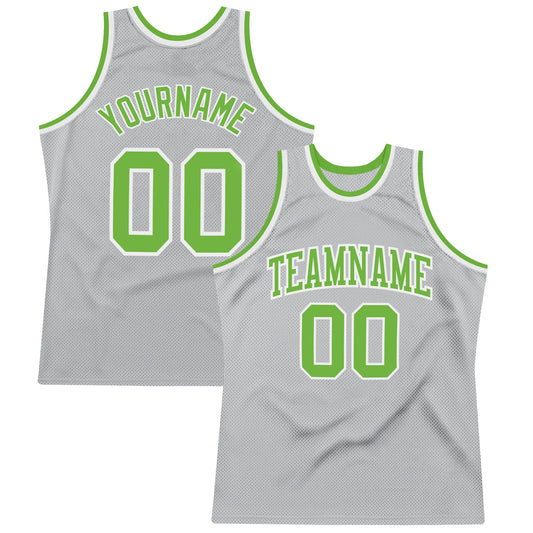 Custom Gray Neon Green-White Authentic Throwback Basketball Jersey - Sky-Custom
