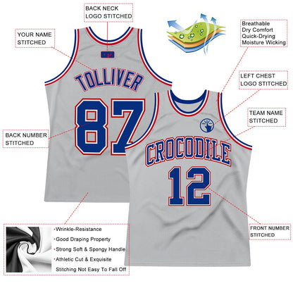 Custom Gray Royal-Red Authentic Throwback Basketball Jersey - Sky-Custom