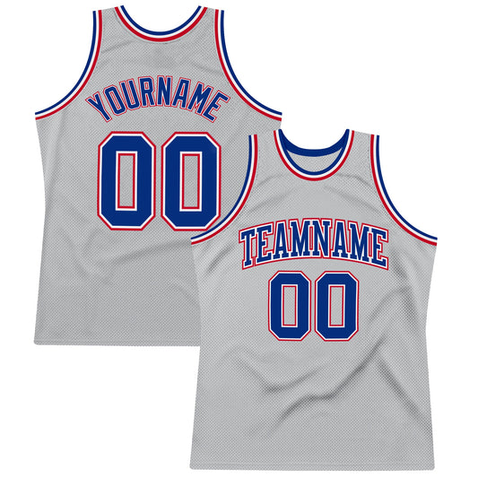 Custom Gray Royal-Red Authentic Throwback Basketball Jersey - Sky-Custom