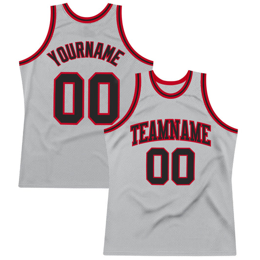 Custom Gray Black-Red Authentic Throwback Basketball Jersey - Sky-Custom