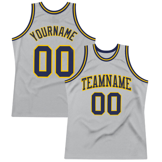 Custom Gray Navy-Gold Authentic Throwback Basketball Jersey - Sky-Custom