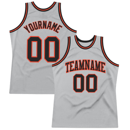 Custom Gray Black-Orange Authentic Throwback Basketball Jersey - Sky-Custom