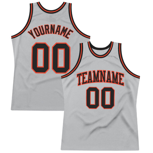 Custom Gray Black-Orange Authentic Throwback Basketball Jersey - Sky-Custom