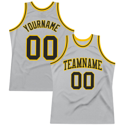 Custom Gray Black-Gold Authentic Throwback Basketball Jersey - Sky-Custom