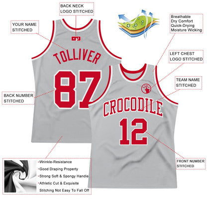 Custom Gray Red-White Authentic Throwback Basketball Jersey - Sky-Custom
