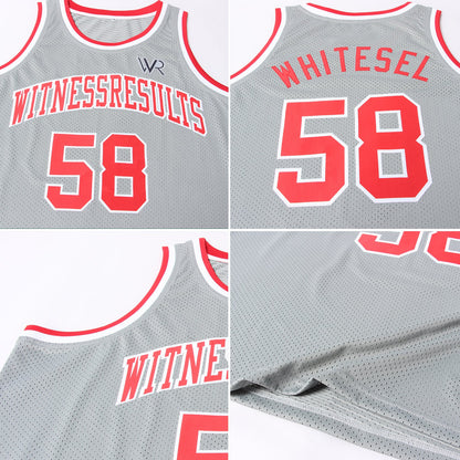 Custom Gray Red-White Authentic Throwback Basketball Jersey - Sky-Custom