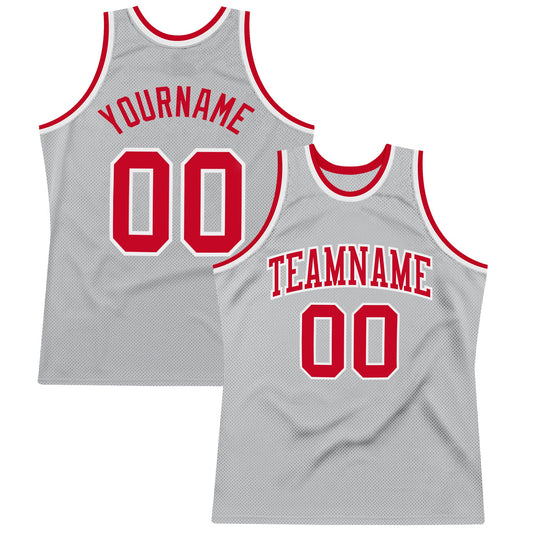 Custom Gray Red-White Authentic Throwback Basketball Jersey - Sky-Custom