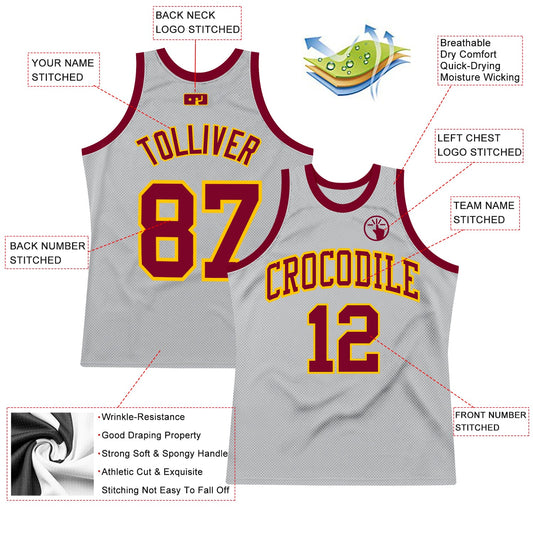 Custom Gray Maroon-Gold Authentic Throwback Basketball Jersey - Sky-Custom
